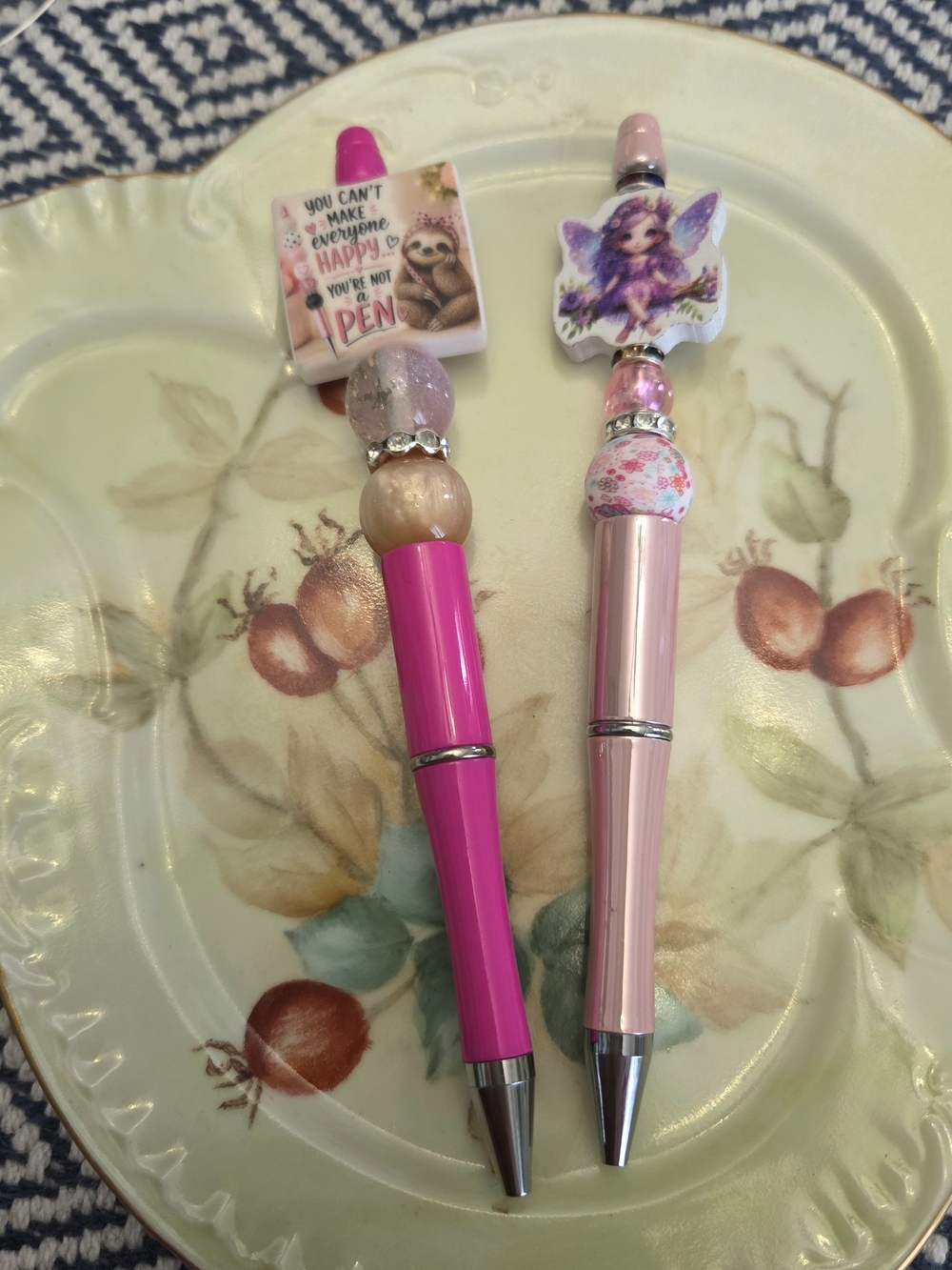Set Of Two Pink Decorative  Beaded Pens - Cute Character Topper